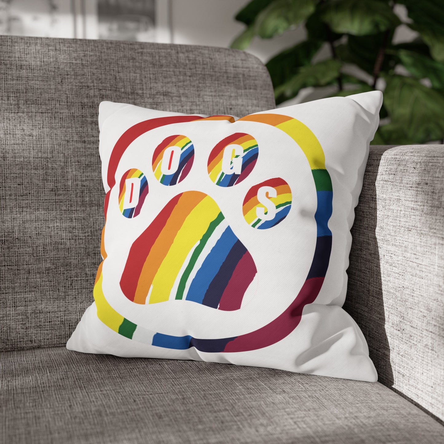 I Love Dogs (Rainbow) - Square Poly Canvas Pillowcase