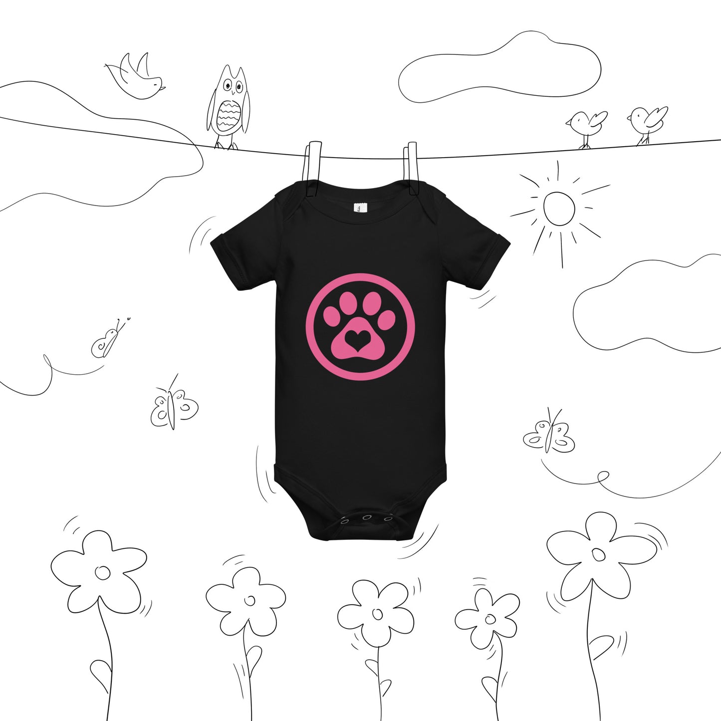Pink-Paw-Heart-Baby short sleeve one piece