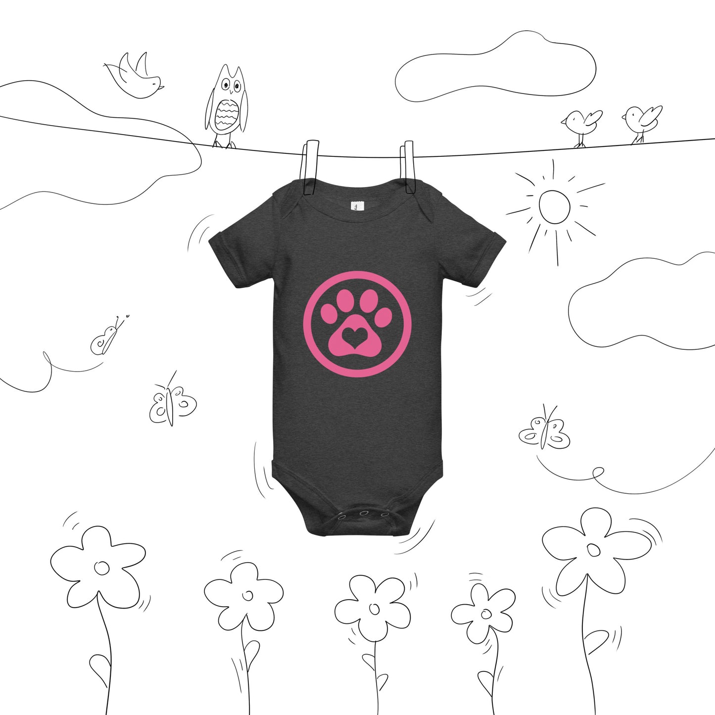 Pink-Paw-Heart-Baby short sleeve one piece