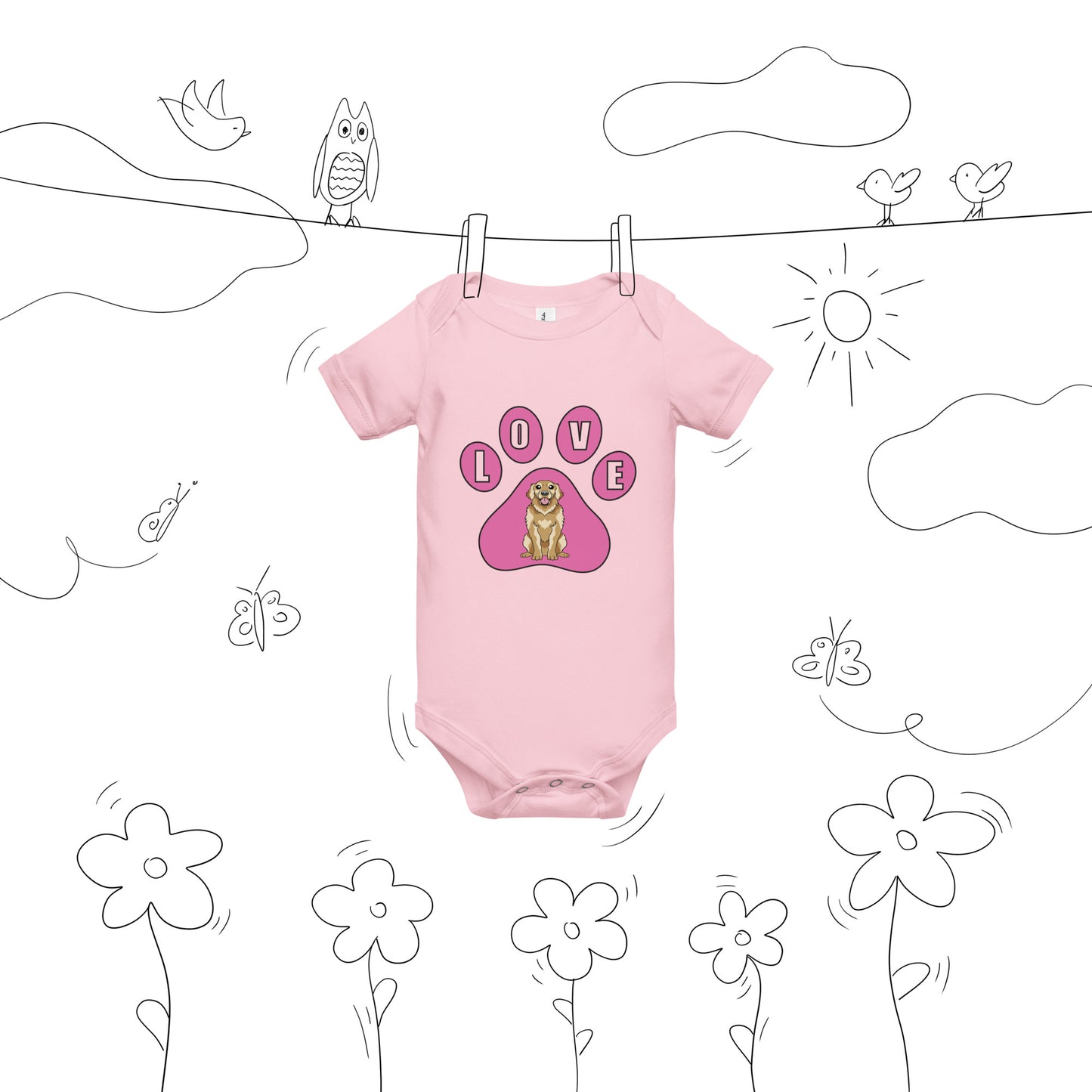 Golden Retriever-Love-Baby short sleeve one piece