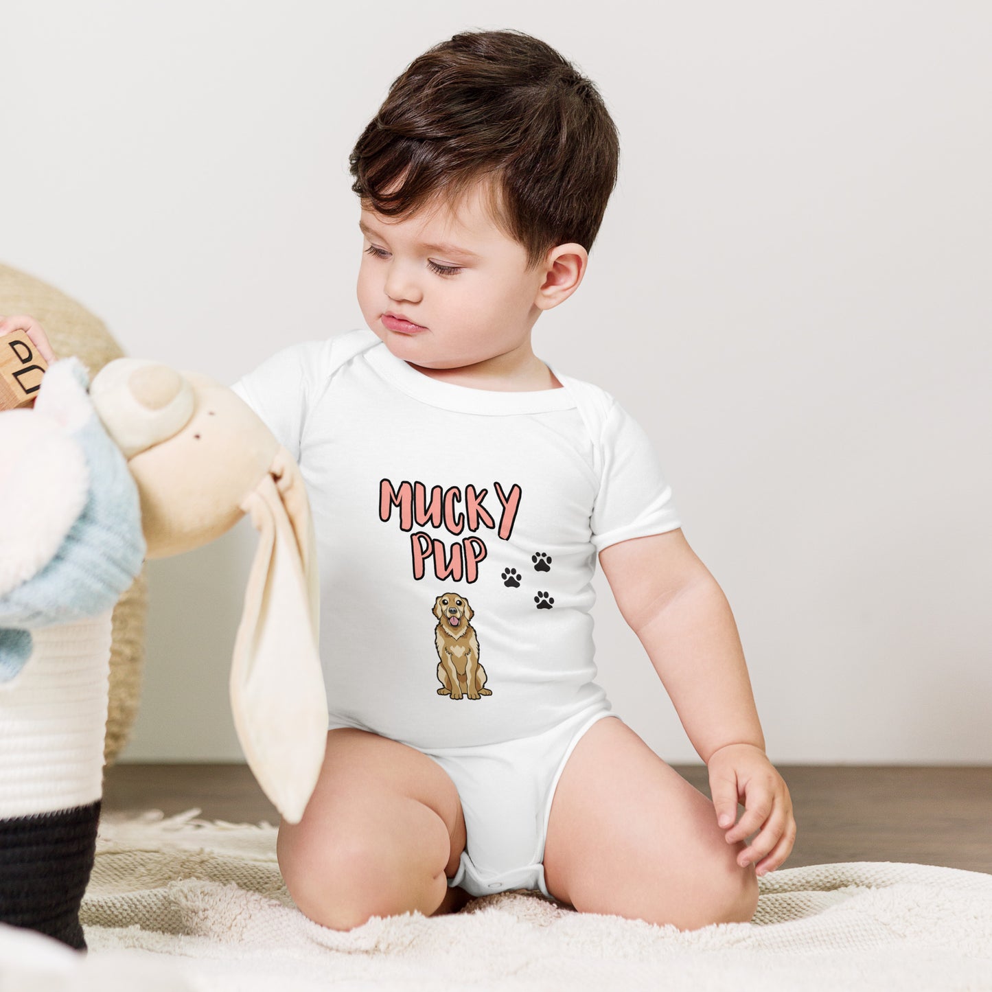 Golden Retriever-Mucky Pup-Baby short sleeve one piece