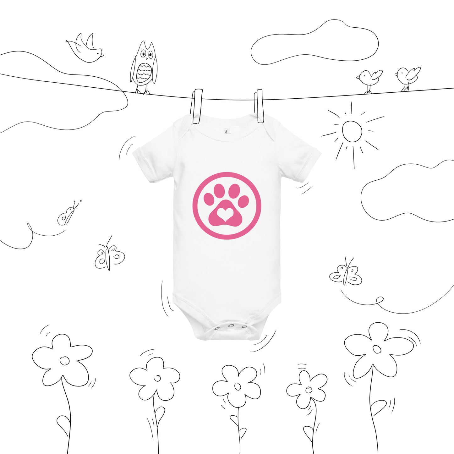 Pink-Paw-Heart-Baby short sleeve one piece