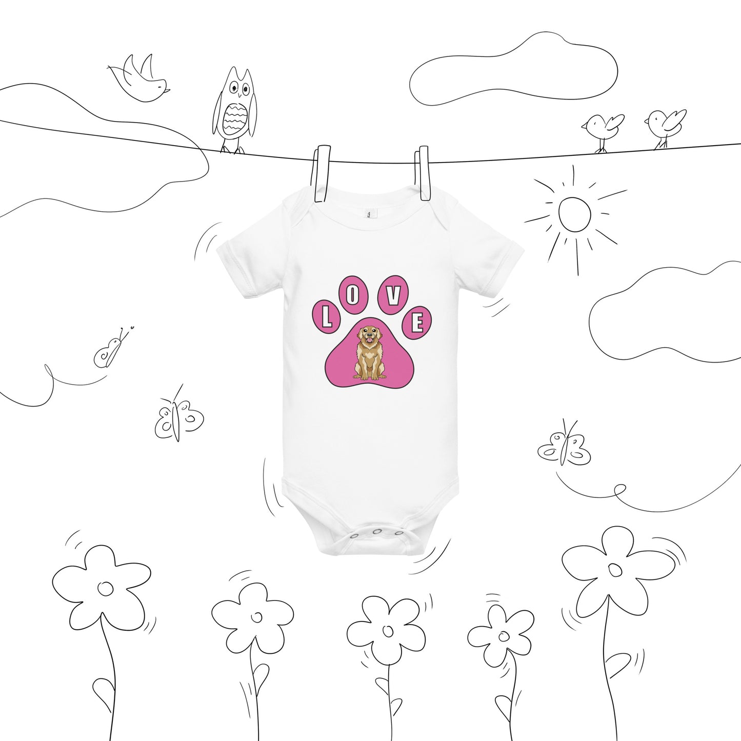 Golden Retriever-Love-Baby short sleeve one piece