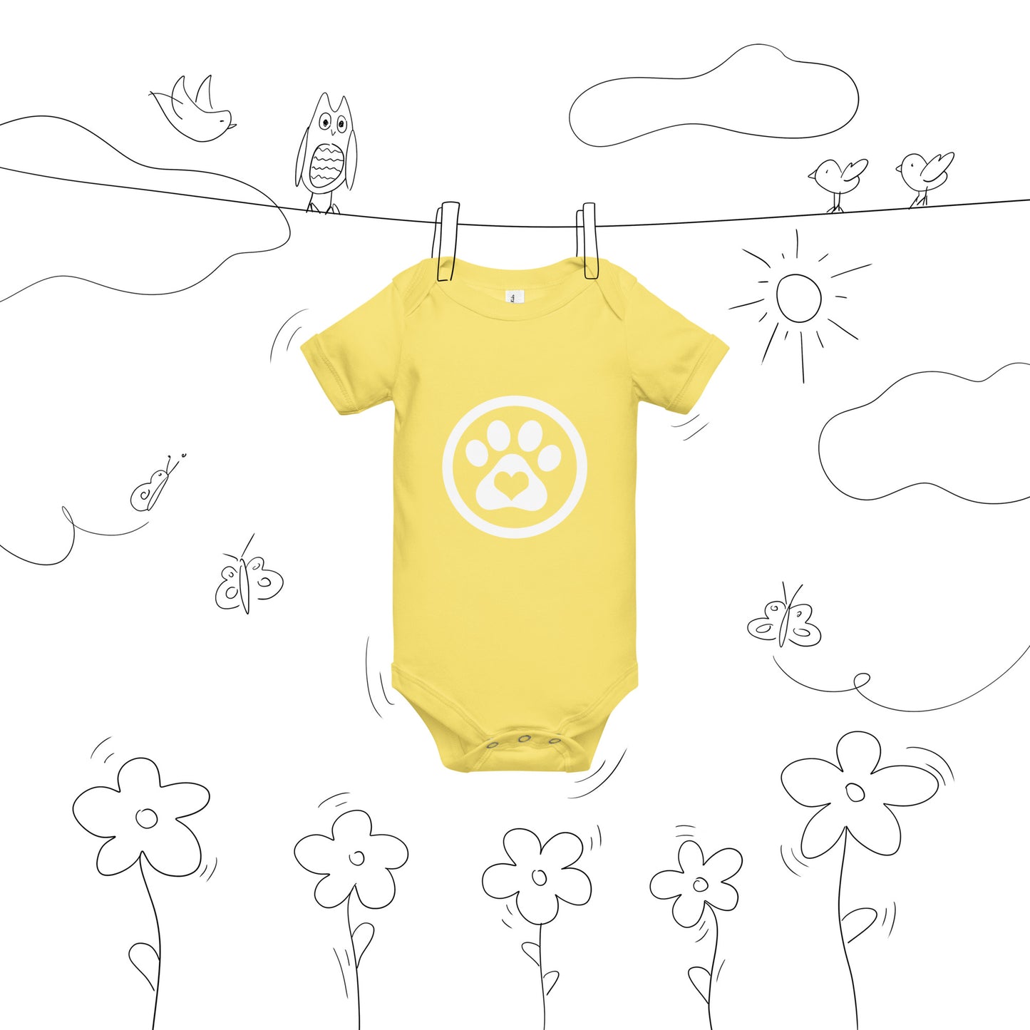 White-Paw-Heart-Baby short sleeve one piece