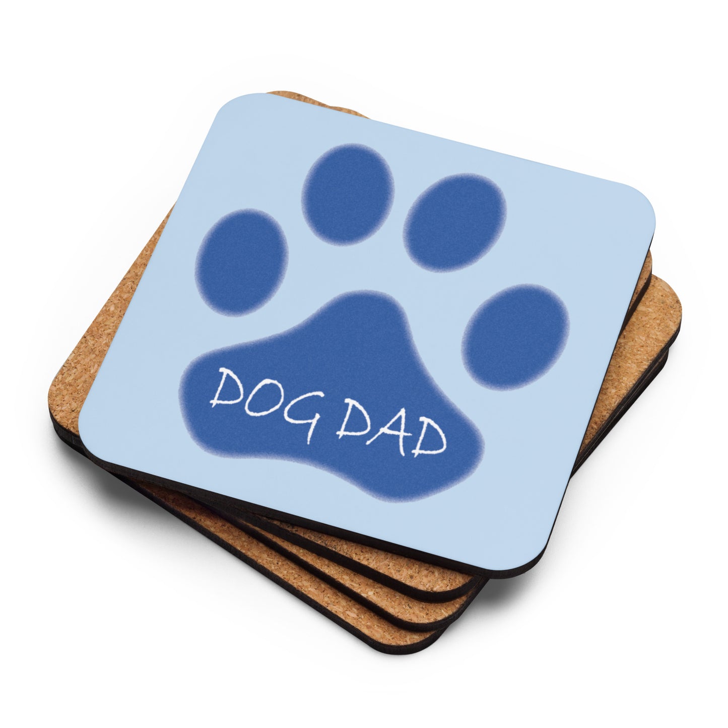 Dog Dad Paw - Blue - Cork-back coaster