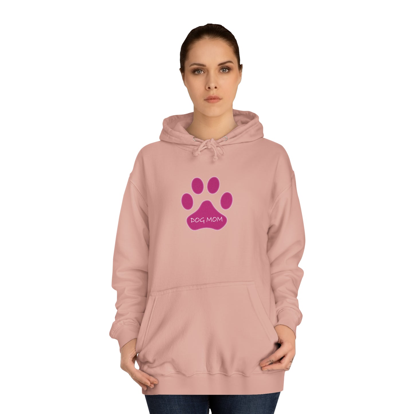 Dog Mom - Pink Paw - Womens College Hoodie