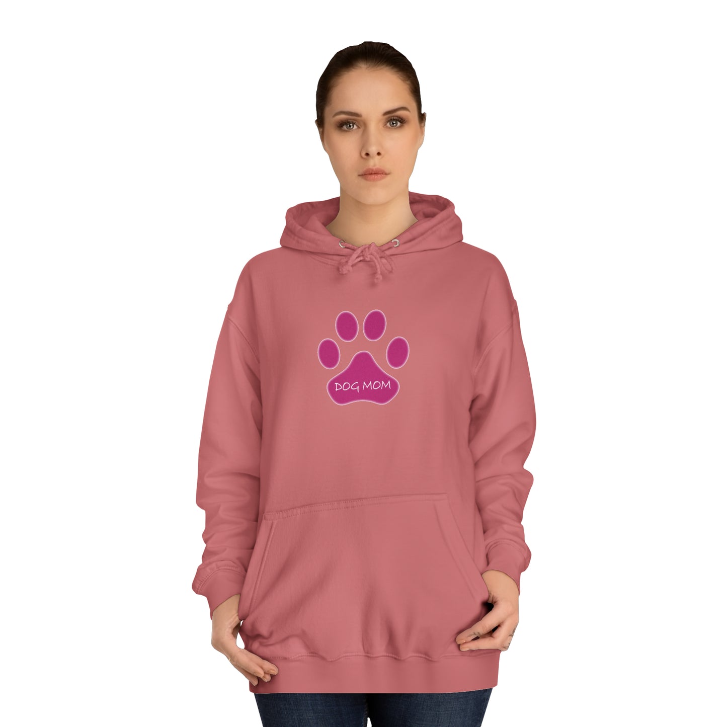 Dog Mom - Pink Paw - Womens College Hoodie