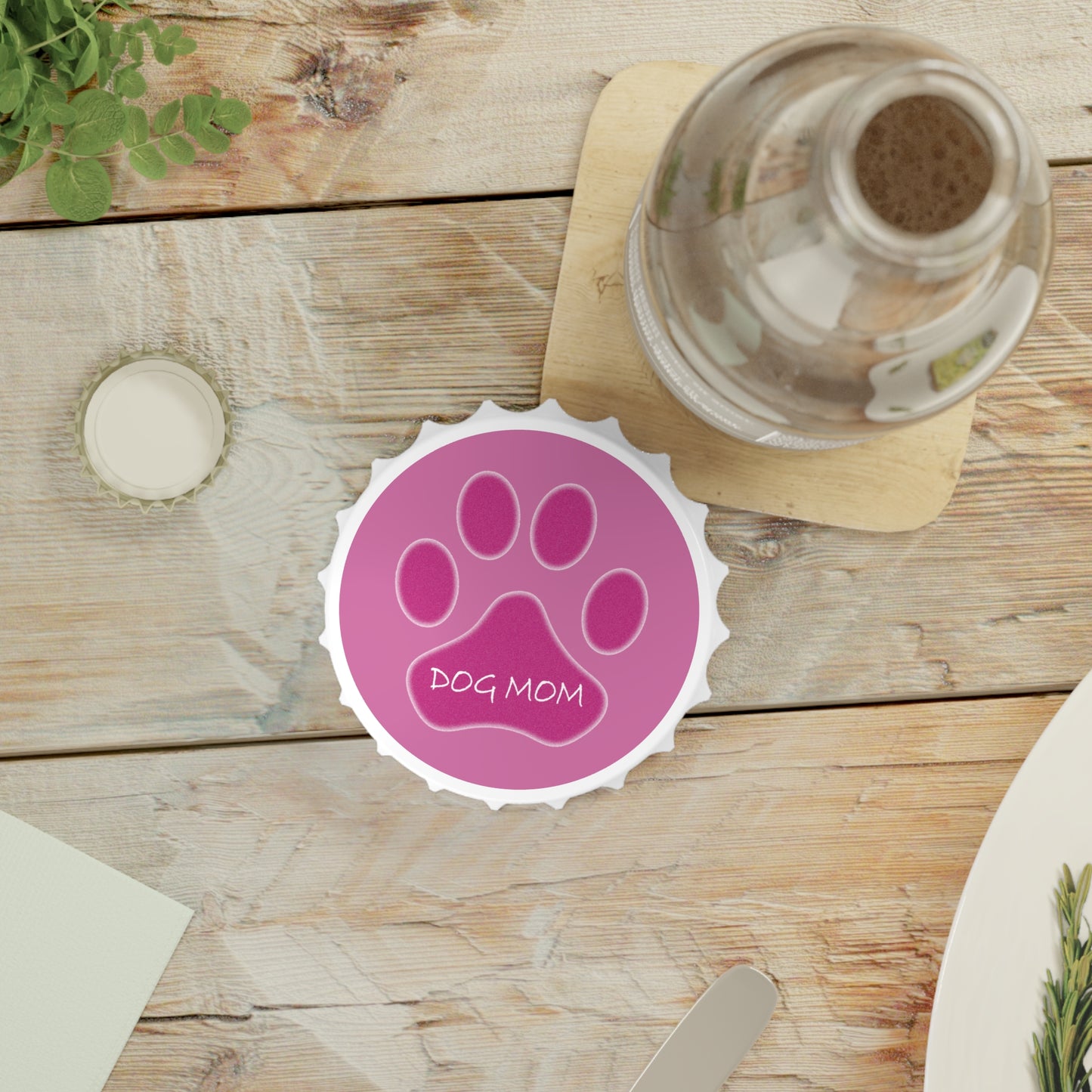 Dog Mom (Pink) - Fridge Magnet & Bottle Opener