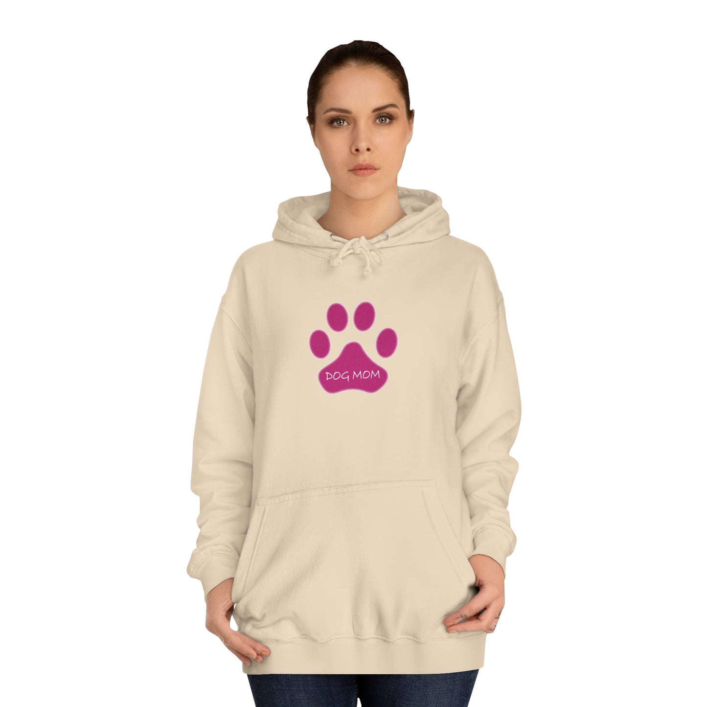 Dog Mom - Pink Paw - Womens College Hoodie