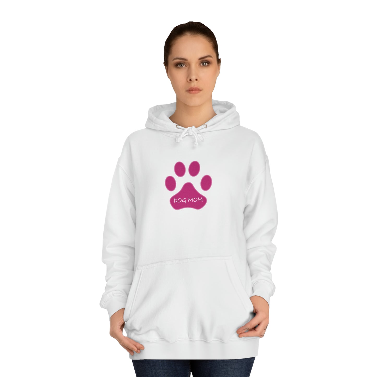 Dog Mom - Pink Paw - Womens College Hoodie