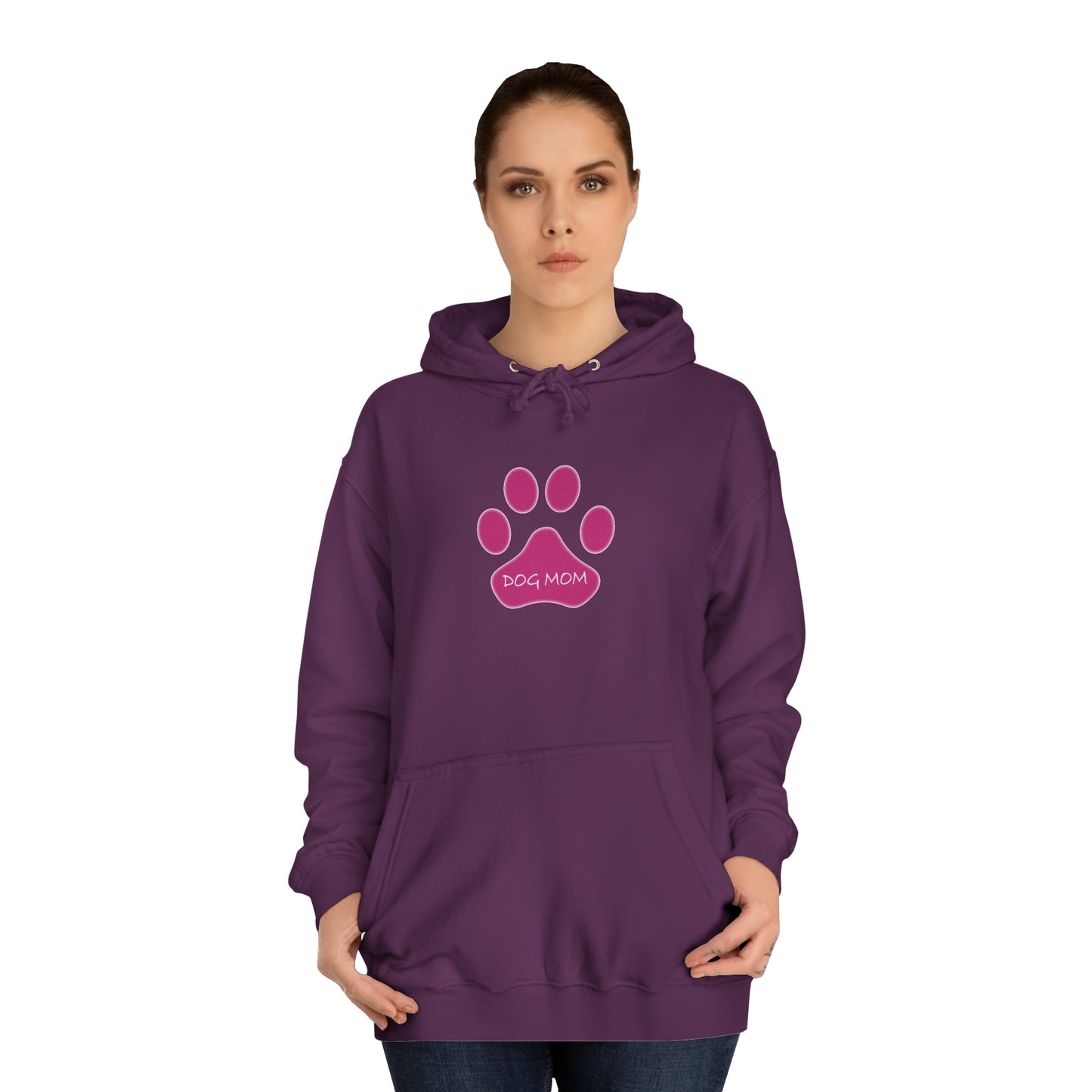 Dog Mom - Pink Paw - Womens College Hoodie