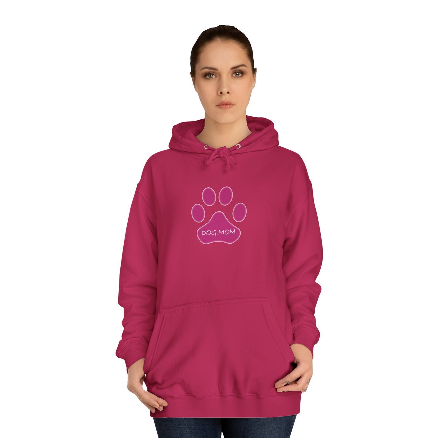 Dog Mom - Pink Paw - Womens College Hoodie