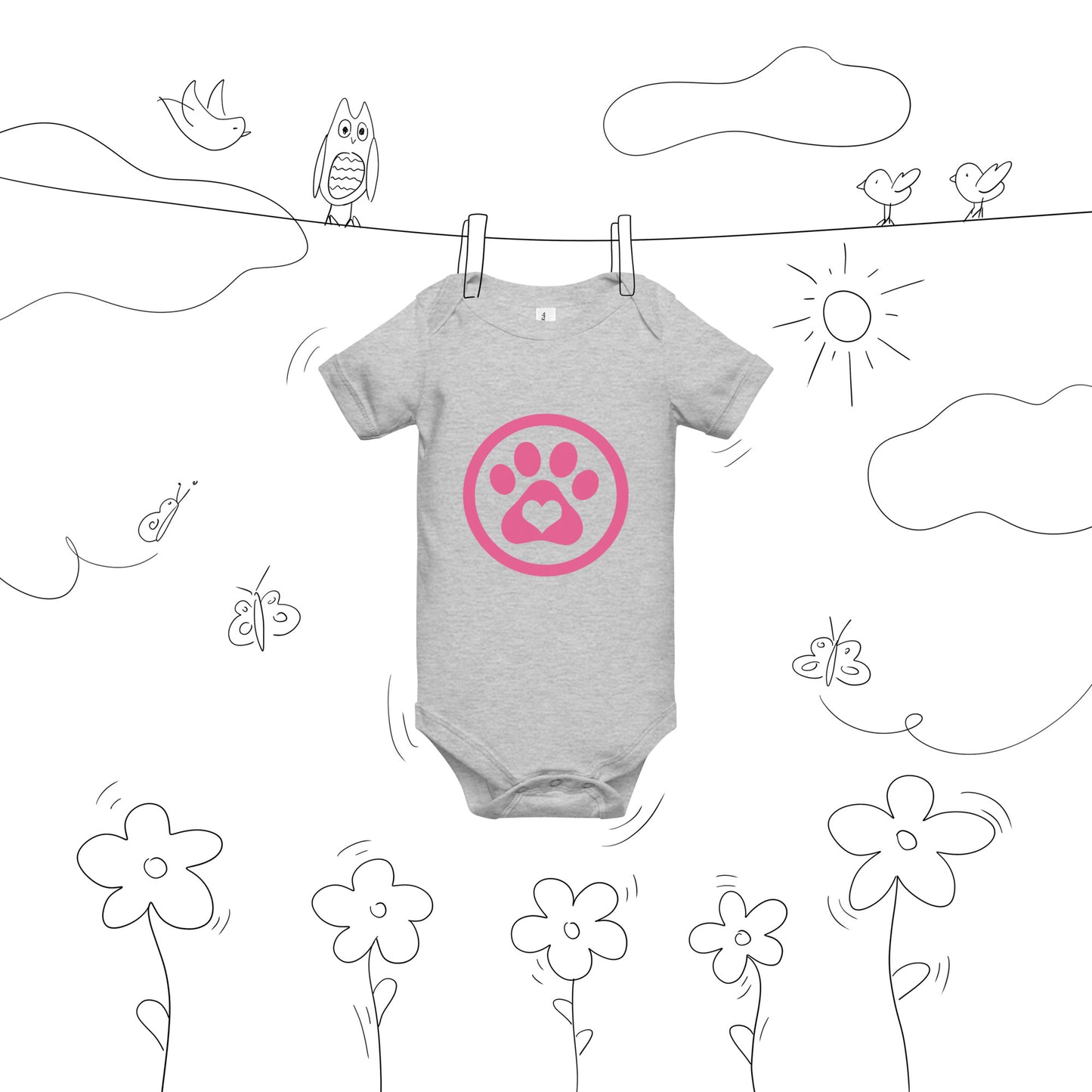 Pink-Paw-Heart-Baby short sleeve one piece