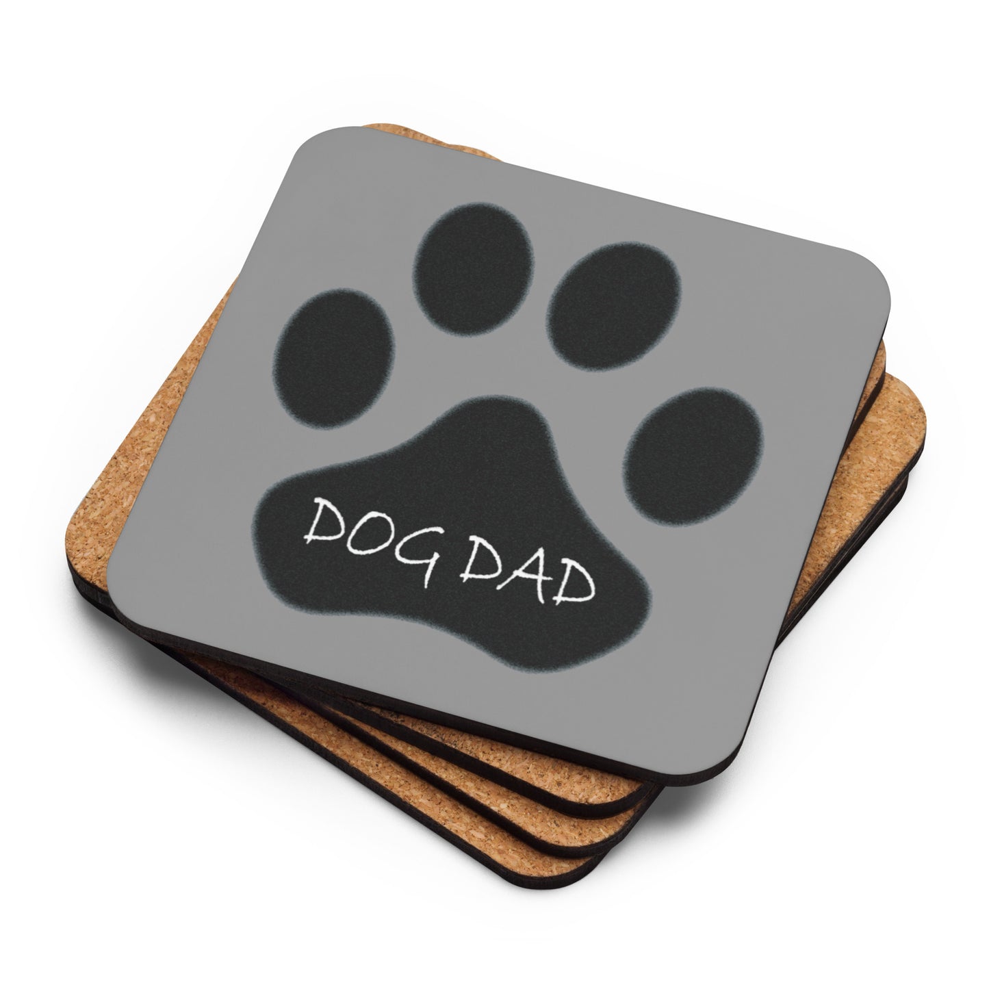 Dog Dad Paw - Black - Cork-back coaster