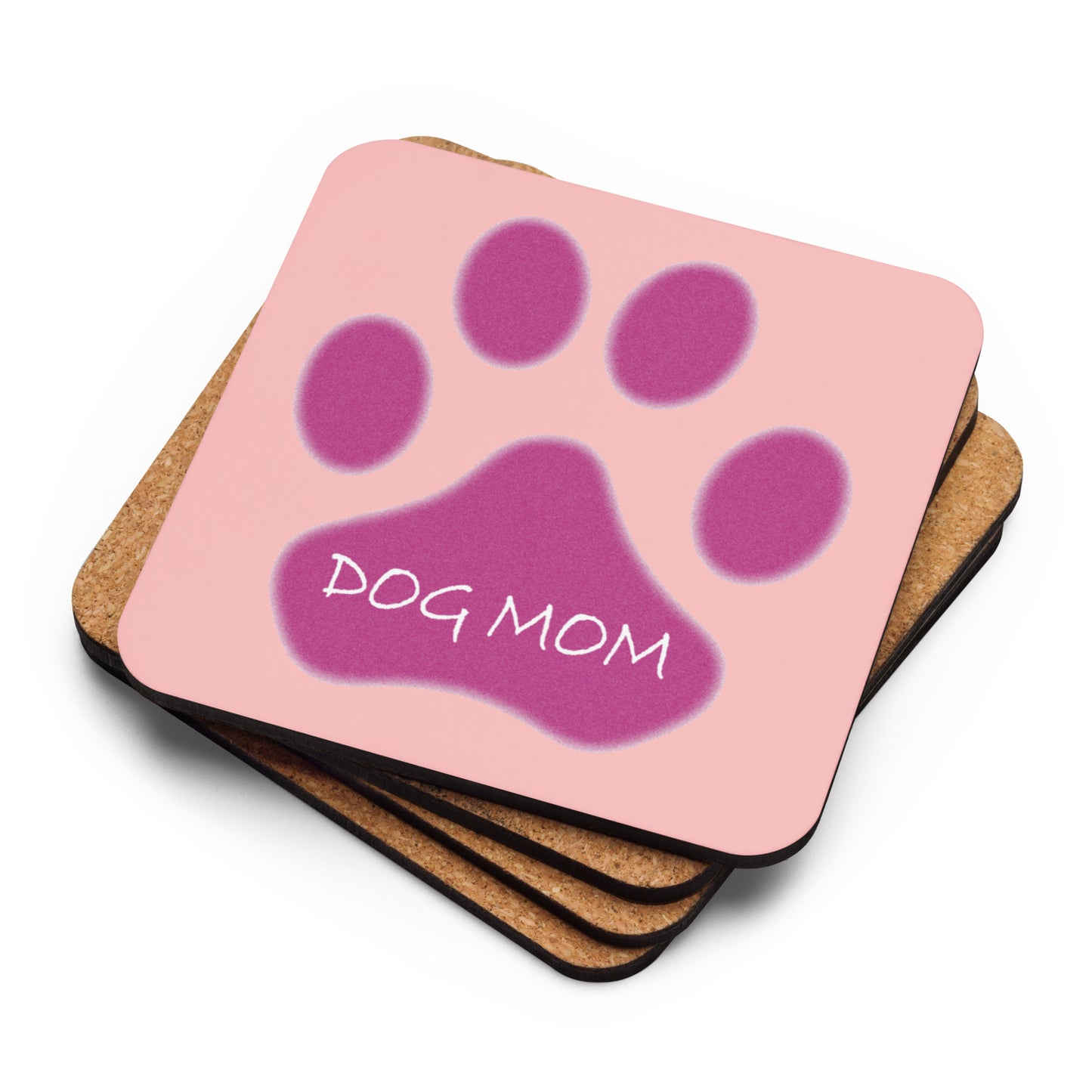 Dog Mom Paw - Pink - Cork-back coaster