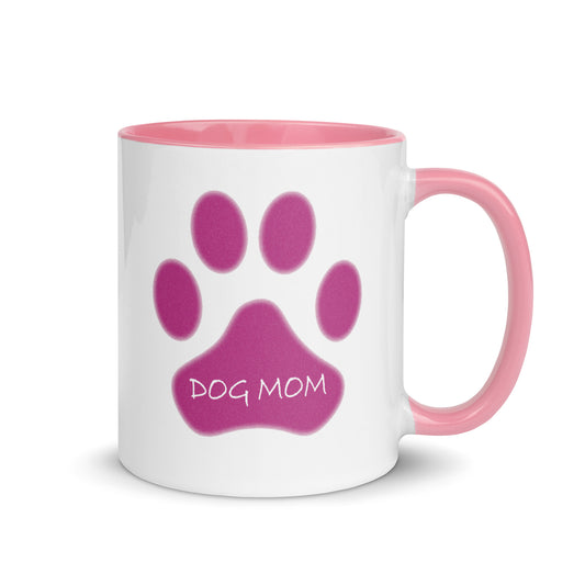 Dog Mom Paw - Pink - Mug with Color Inside