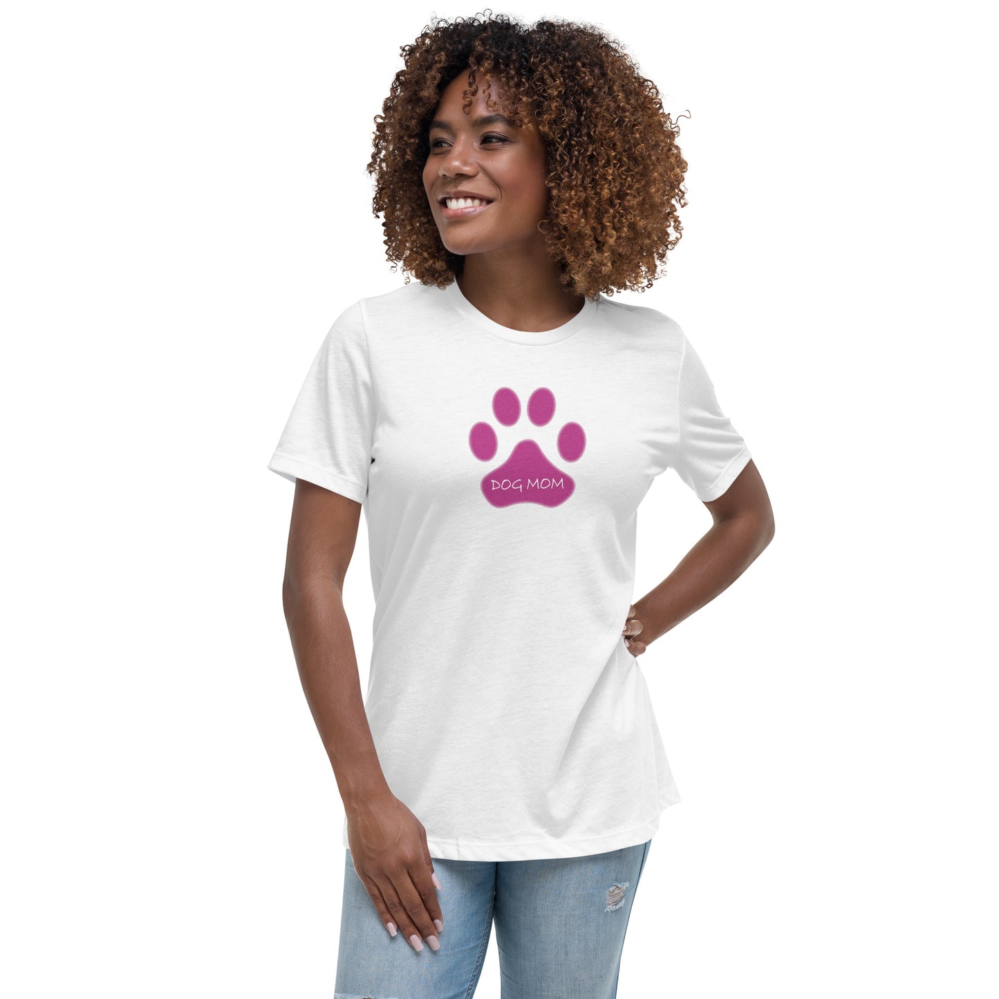 Dog Mom Paw - Pink - Women's Relaxed T-Shirt